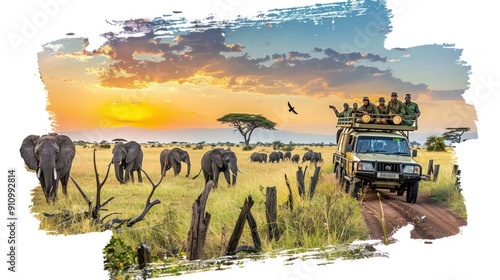 African Safari Adventure:  Sunset Safari Tour with Elephants in the Savanna