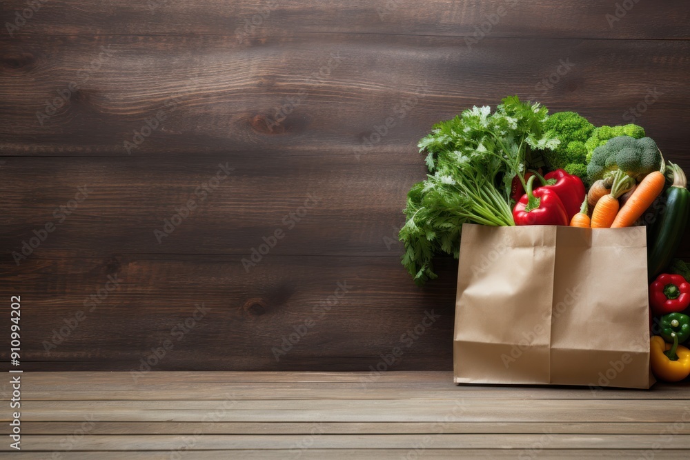 Paper grocery bags on an old wooden backdrop Paper grocery bags on an old wooden backdrop