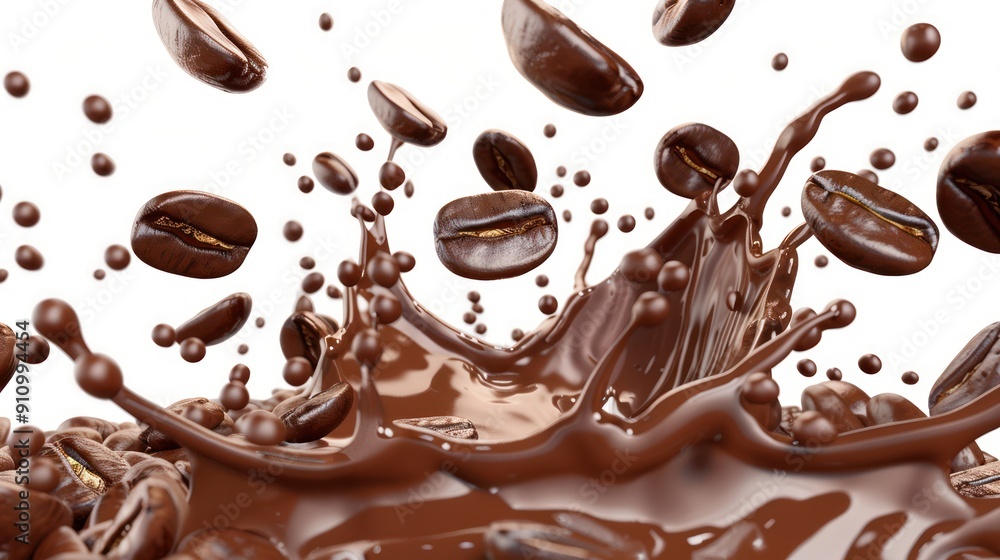 Coffee Beans Splashing in Chocolate Coffee Beans Splashing in Chocolate