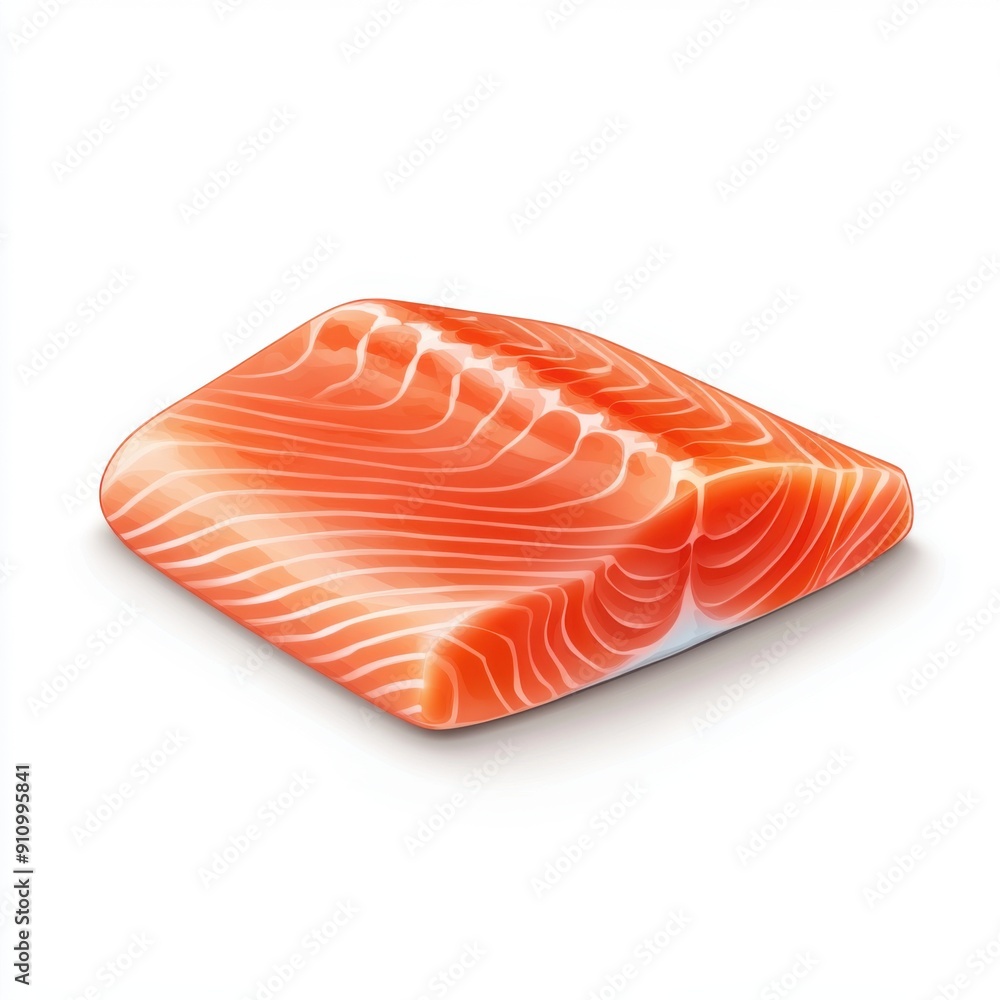 Vibrant Hyper-Realistic Illustration of Fresh Salmon Fillet on Isolated White Background Vibrant Hyper-Realistic Illustration of Fresh Salmon Fillet on Isolated White Background