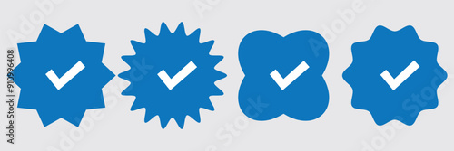 Verified badge profile set. Instagram verified badge. Social media account verification icons. Blue check mark icon. Profile verified badge. Guaranteed signs. Vector 10 eps