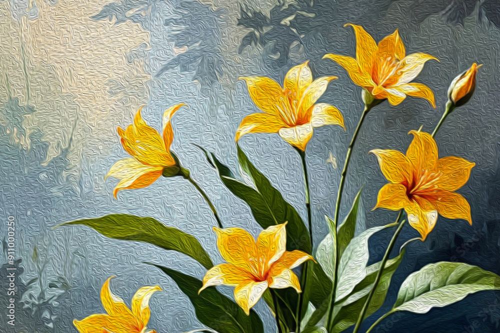 Obraz premium Oil painting . Artistic brush strokes. Botanical pattern for printing on wall decorations. Generated by Ai