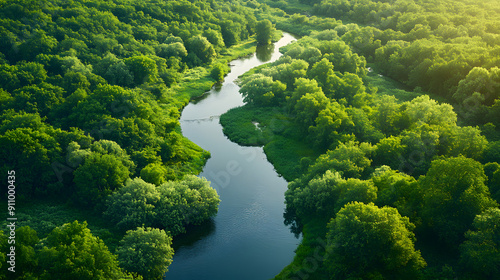 Top-down shot of a tranquil grove upper stream