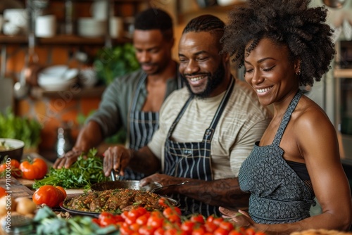 A diverse family cooking together in a kitchen