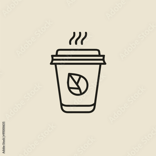 Minimalistic hot coffee cup icon on beige background.