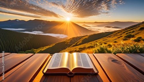 The Old Book Bible, the Word of God Resting Open Wide.  photo