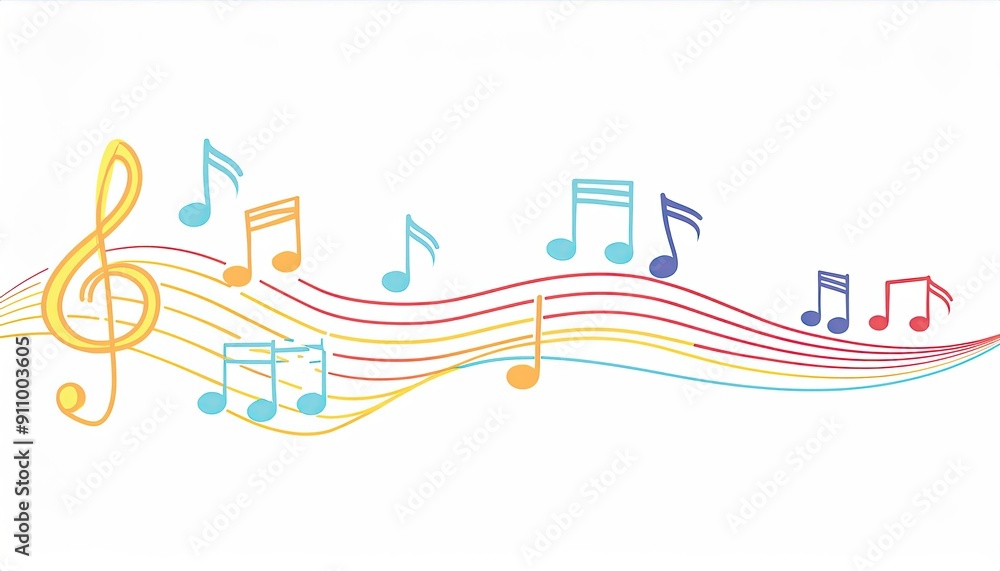 Continuous one line drawing music notes on stave. Musical symbol in one linear Continuous one line drawing music notes on stave. Musical symbol in one linear