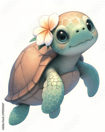 Cute Sea Turtle With Flower photo