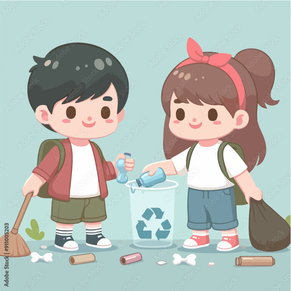 people cleaning nature by collecting garbage into trash bags. Family working together and picking plastic litter. Colored flat vector illustration isolated on white background people cleaning nature by collecting garbage into trash bags. Family working together and picking plastic litter. Colored flat vector illustration isolated on white background