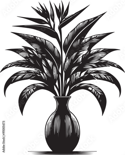tree in vase black color silhouette vector art