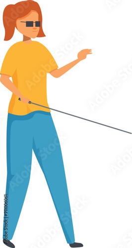 Young blind woman is navigating her surroundings confidently using a white cane
