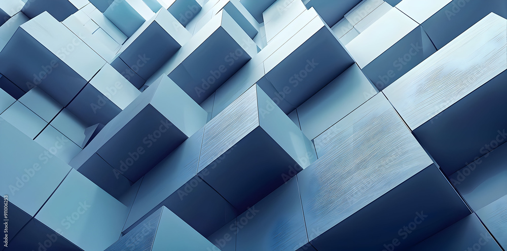 Abstract 3D Blue Cube Wall Background Abstract 3D Blue Cube Wall Background