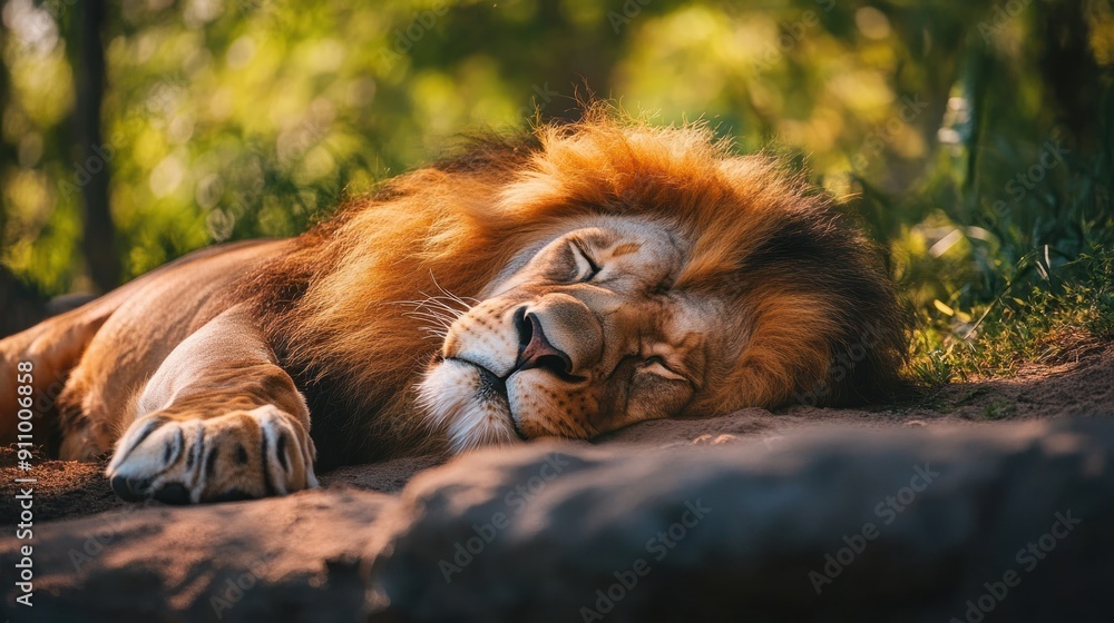 Naklejka premium Sleeping Lion in Natural Habitat