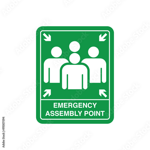 Emergency evacuation assembly point sign, gathering point signboard, vector illustration.