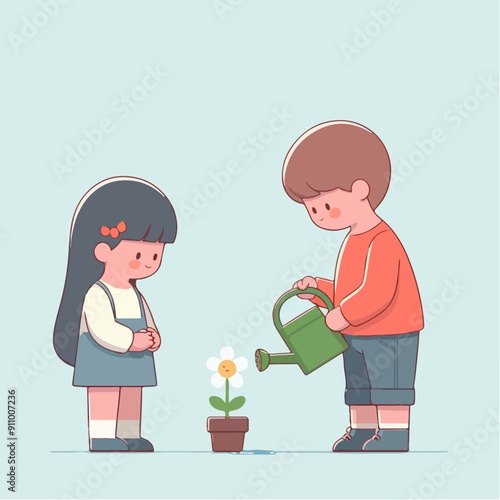 people cleaning nature by collecting garbage into trash bags. Family working together and picking plastic litter. Colored flat vector illustration isolated on white background