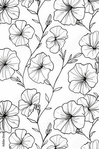 Wallpaper Mural A clean and simple line art representation of flowers with minimalist leaves design, highlighting the elegance of simplicity in floral artwork. Perfect for modern decor. Torontodigital.ca