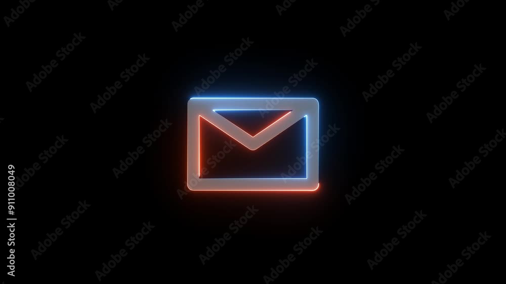 New, email incoming message animation on black background. Neon inbox icon