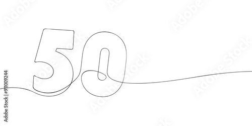 A single line drawing of a fifty symbol. Continuous line fiftieth number icon. One line icon. Vector illustration.