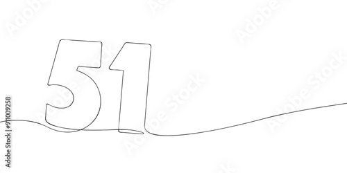 A single line drawing of a fifty one symbol. Continuous line fifty first number icon. One line icon. Vector illustration.