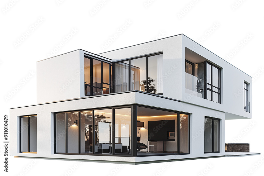 Contemporary modern house with sleek architecture and large windows, isolated on a transparent background. Contemporary modern house with sleek architecture and large windows, isolated on a transparent background.