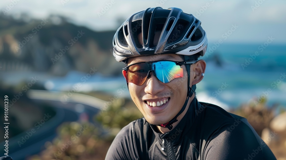 Joyful ride by the sea for an Asian man Joyful ride by the sea for an Asian man