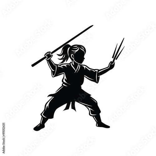 kung fu karate sticks girl silhouette


