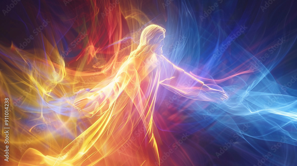Abstract image of Jesus with an ethereal aura, capturing the detailed gradients and light effects Abstract image of Jesus with an ethereal aura, capturing the detailed gradients and light effects