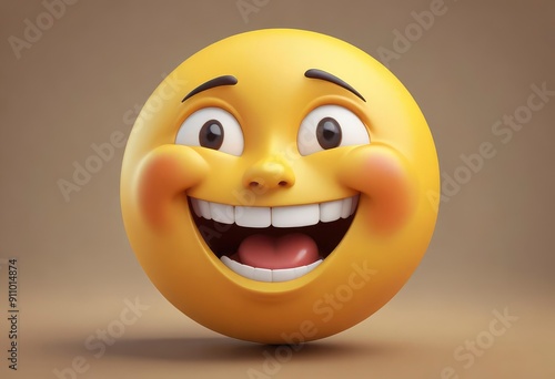 Three-dimensional laughing face emoji. Confused or pensive face emoticon. 3D rendering, ai