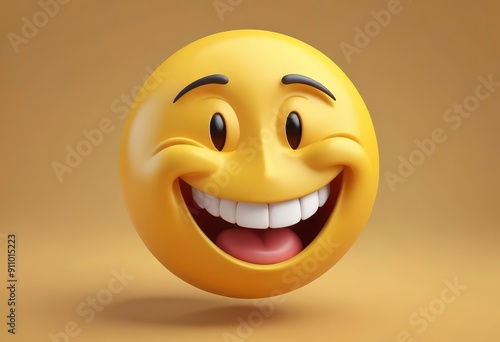 Three-dimensional laughing face emoji. Confused or pensive face emoticon. 3D rendering, ai