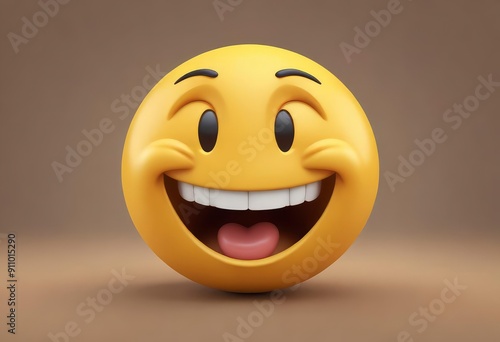 Three-dimensional laughing face emoji. Confused or pensive face emoticon. 3D rendering, ai