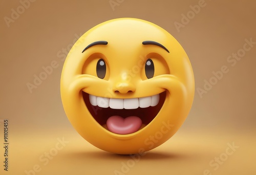 Three-dimensional laughing face emoji. Confused or pensive face emoticon. 3D rendering, ai