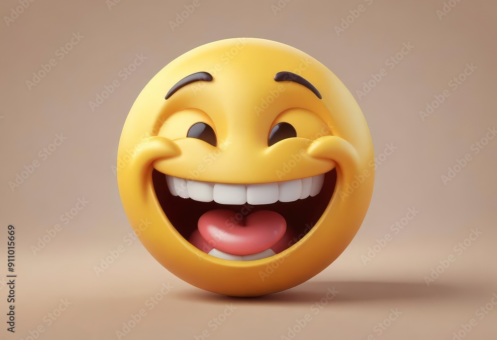 Fototapeta premium Three-dimensional laughing face emoji. Confused or pensive face emoticon. 3D rendering, ai