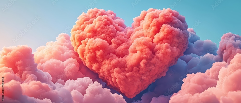 A surreal landscape featuring a heartshaped cloud illuminated by vivid colors A surreal landscape featuring a heartshaped cloud illuminated by vivid colors