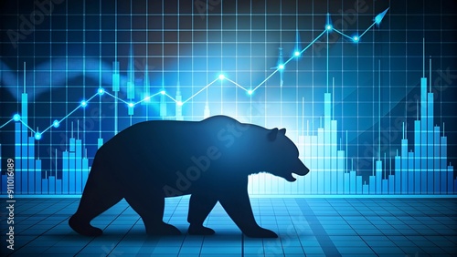 Silhouette of Bear with Downward Stock Market Chart. Perfect for: Financial crisis events, Economic forums, Market analysis presentations photo