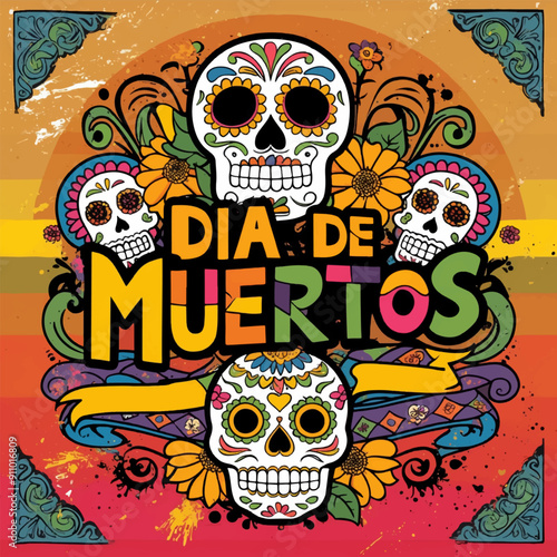 Festive decorations celebrate Dia de Muertos with intricate sugar skulls and flowers