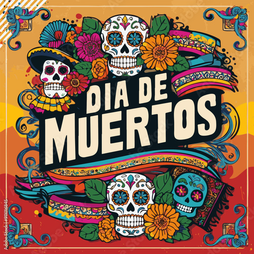 Brightly decorated skulls and flowers capture the essence of Dia de Muertos festivities