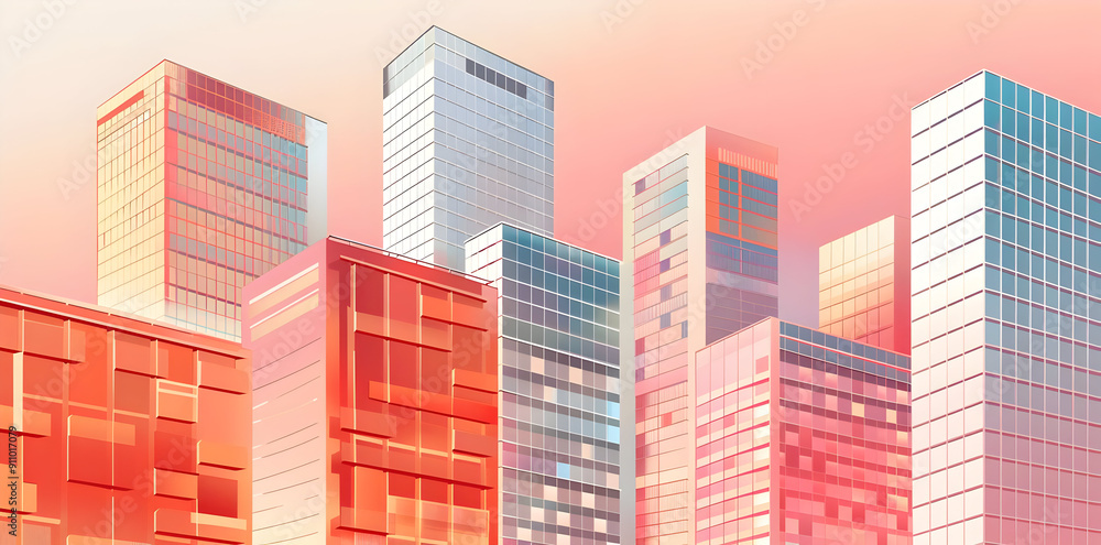 Cityscape Illustration with Pink and Orange Buildings Cityscape Illustration with Pink and Orange Buildings