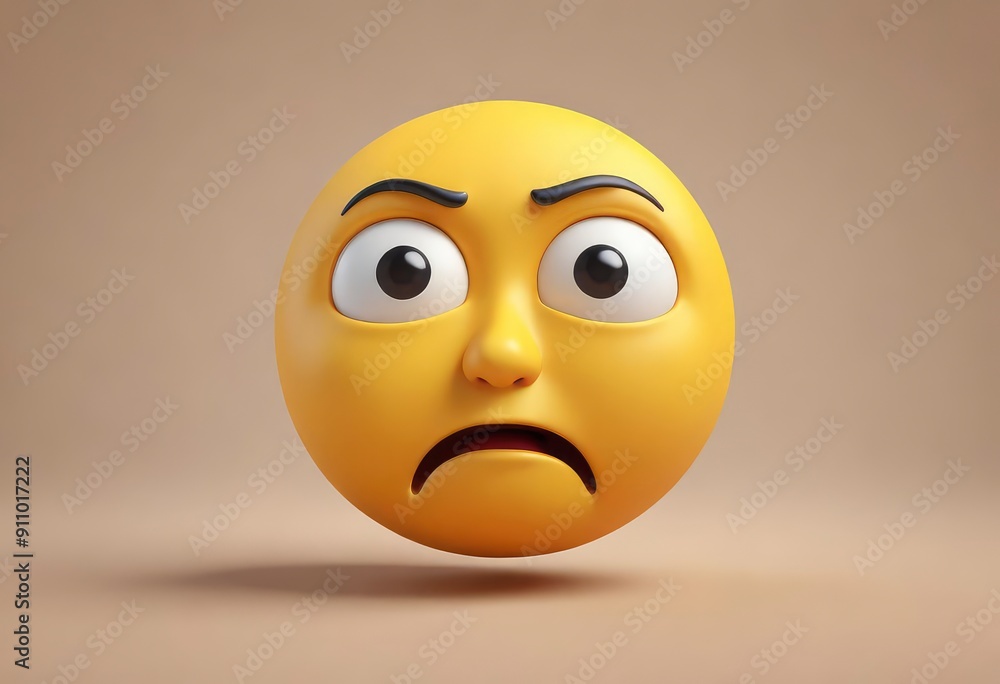 Three-dimensional thinking face emoji. Confused or contemplative face emoticon. 3D rendering, ai Three-dimensional thinking face emoji. Confused or contemplative face emoticon. 3D rendering, ai