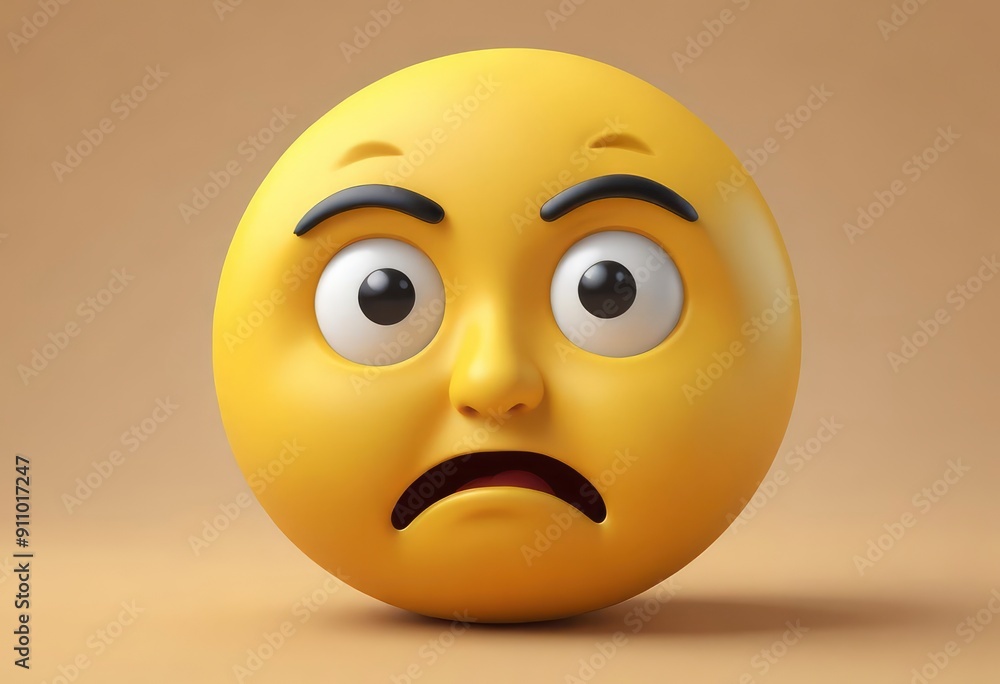 Three-dimensional thinking face emoji. Confused or contemplative face emoticon. 3D rendering, ai Three-dimensional thinking face emoji. Confused or contemplative face emoticon. 3D rendering, ai