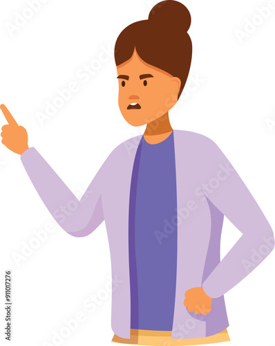 Young woman is pointing her finger and showing her anger