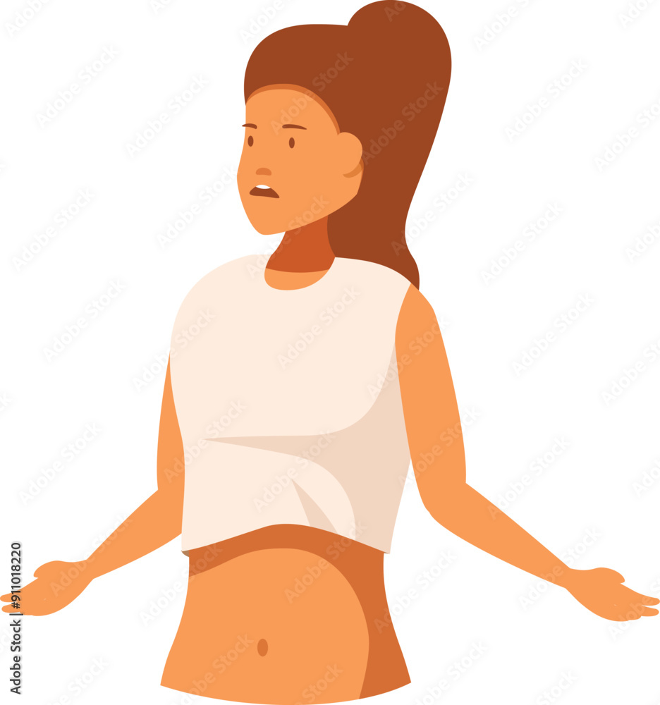 Confused young woman shrugging her shoulders with palms up, making a gesture of i don't know Confused young woman shrugging her shoulders with palms up, making a gesture of i don't know