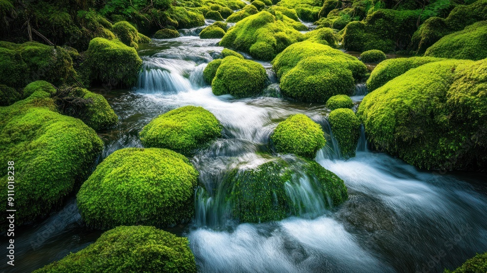 Serene Moss Covered Stream in Lush Forest
