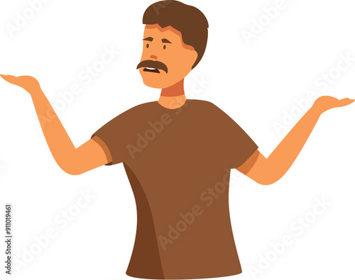 Young man is shrugging his shoulders and spreading his hands, looking confused
