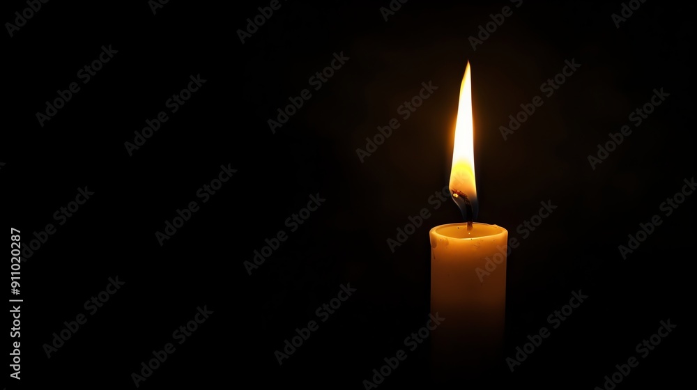 A single candle burning in the dark. A single candle burning in the dark.