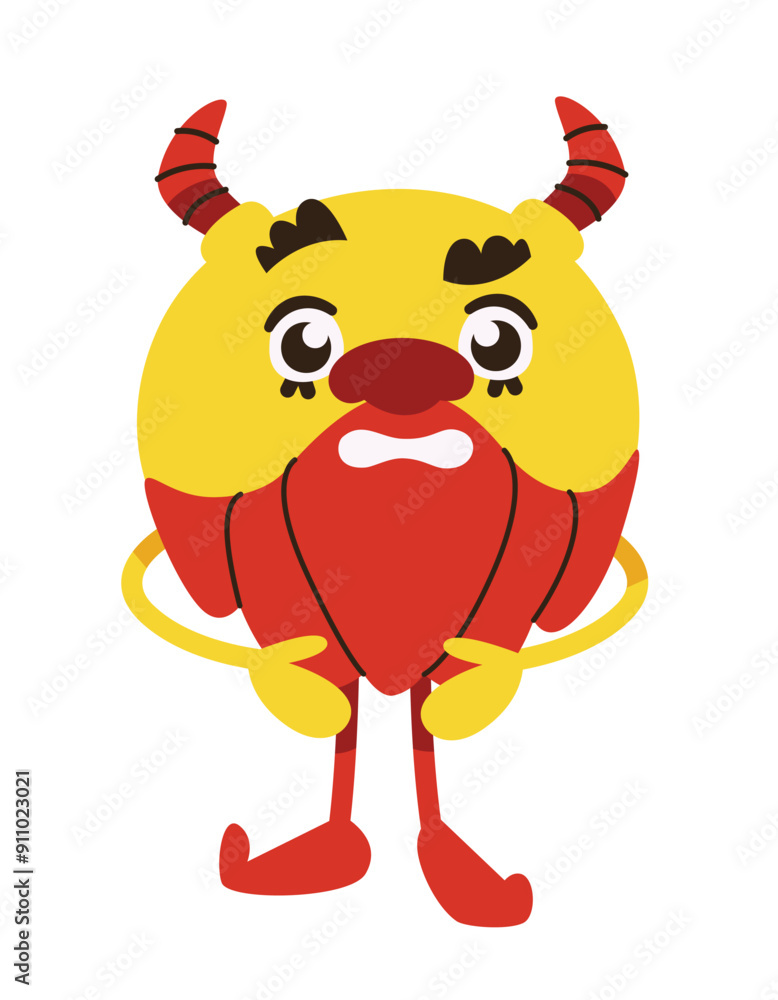 Obraz premium Disgruntled monster with horns. Funny Halloween character.