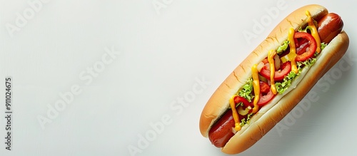 This is an image with copy space of a hot dog eaten for lunch. photo