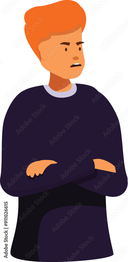 Fototapeta premium Frustrated teenager boy with red hair is folding his arms, feeling angry and annoyed