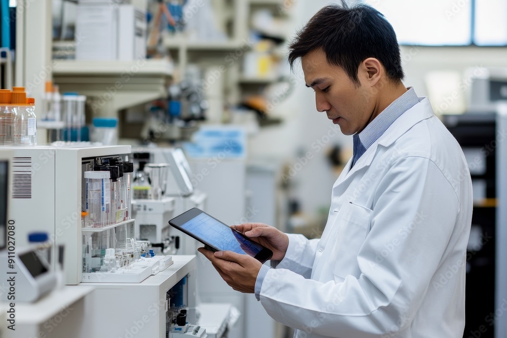 Scientists research biochemistry technology in healthcare clinics Scientists research biochemistry technology in healthcare clinics