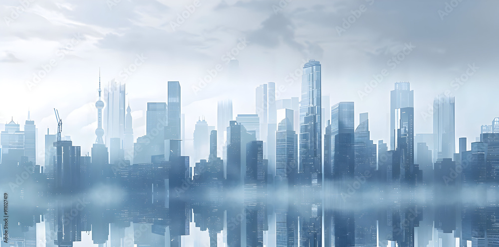 Cityscape Illustration with Reflection Cityscape Illustration with Reflection