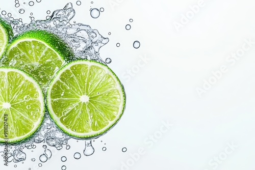 Water color isolate on white background, the elegance of a Thai iced lime soda with sparkling bubbles and lime slices